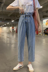 Hohe Taille Schärpen Fliege Lange Jeanshose